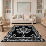 Ornate Black White Mandala Floral Rug