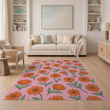 Vibrant Orange Daisies Pink Floral Area Rug