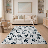 Navy Sketch Floral Line Art Area Rug