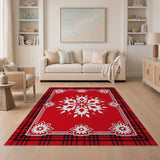 Festive Red Plaid Snowflake Area Rug