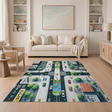 ODIKA Washable City Map Kids Play Rug - Non-Slip Low Pile Area Carpet