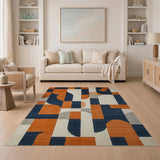 Washable Modern Geometric Color Block Area Rug - Navy & Orange