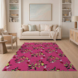 Vibrant Pink Floral Leaves Area Rug