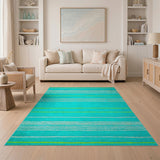 Teal Lime Striped Coastal Area Rug