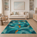 Geometric Modern Teal Wave Abstract Geometric Area Rug