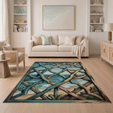 Teal Distressed Lattice Coastal Beach Rug
