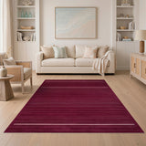ODIKA Burgundy Striped Washable Area Rug - Low Pile & Non-Slip Pet Friendly Carpet