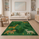 Green Jungle Safari Kids Area Rug with Giraffes Lion