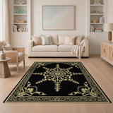 Gold and Silver Ornate Gold Mandala Black Area Rug