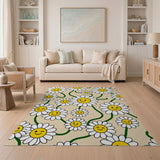 Whimsical Smiling Daisy Cartoon Area Rug