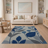 Blue Teal Leaf Abstract Area Rug