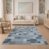 Blue and Teal Blue Geometric Block Area Rug
