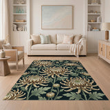 Vintage Gold Chrysanthemum Floral Rug
