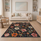Multi-color and Patterns Navy Floral Area Rug with Pink Orange Blooms