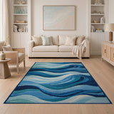 Blue and Teal Ocean Waves Blue Teal Area Rug