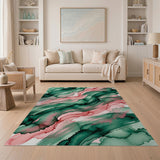 Fluid Green Pink Abstract Area Rug