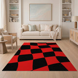 Dynamic Wavy Red Black Checkered Area Rug