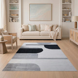 Abstract Curved Black White Geometric Area Rug
