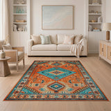 Southwestern Terracotta Teal Southwestern Geometric Area Rug