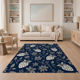 Navy Strawberry Floral Pattern Area Rug
