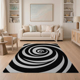 Hypnotic Black White Spiral Area Rug