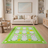 Cute Cartoon Bunnies Chicks Green Area Rug