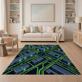 Neon Cyber City Isometric Area Rug