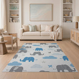 Adorable Gray Elephant Clouds Stars Nursery Rug