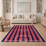Navy Red Striped Soccer Field Area Rug