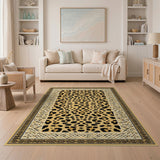 Tan Leopard Print Area Rug with Ornate Borders