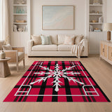 Red Black Plaid Snowflake Area Rug