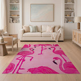 Playful Pink Flamingo Cartoon Area Rug