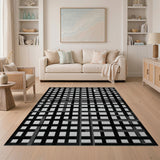 Black and White Bold Geometric Grid Black White Area Rug