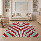 Bold Red Teal Geometric Abstract Area Rug