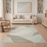 Beige and Neutral Abstract Area Abstract Wave Beige Area Rug