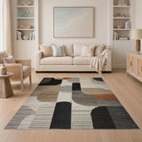 Abstract Geometric Black Beige Orange Area Rug