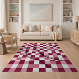 Wavy Red Pink Checkered Area Rug