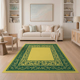 Yellow Area Rug with Ornate Green Floral Border