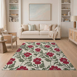 Red Red Poppy Floral Vintage Area Rug