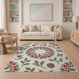Festive Holly Berry Wreath Pattern Area Rug