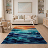 Sunset Over Teal Ocean Waves Area Rug