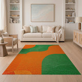 Vibrant Orange Green Curved Abstract Area Rug