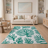 Teal Coral Fern Outline Area Rug
