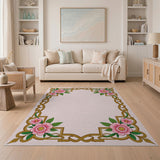 Ornate Pink Rose Gold Frame Area Rug