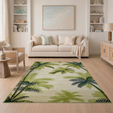 Palm Frond Coastal Area Rug in Green Beige