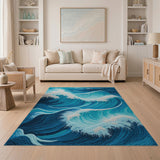 Ocean Waves Blue Teal Area Rug