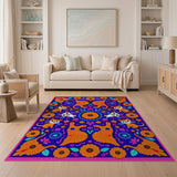 Playful Orange Cats Floral Multi-Color Rug