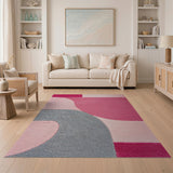 Pink Grey Modern Geometric Area Rug