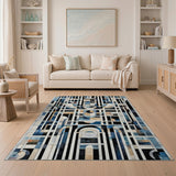 Modern Blue Geometric Arch Area Rug