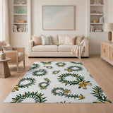 Green Laurel Wreath Floral Pattern Area Rug